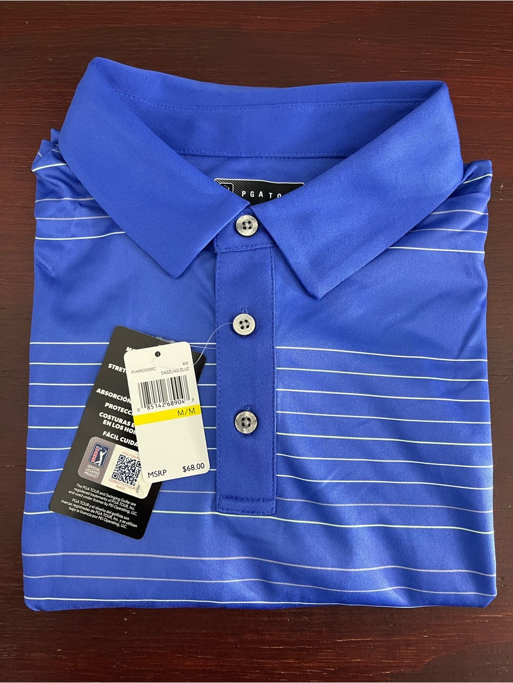 NWT Mens PGA Tour Pro Series Stretch Blue Stripe Polo Golf Shirt Size Medium $68
